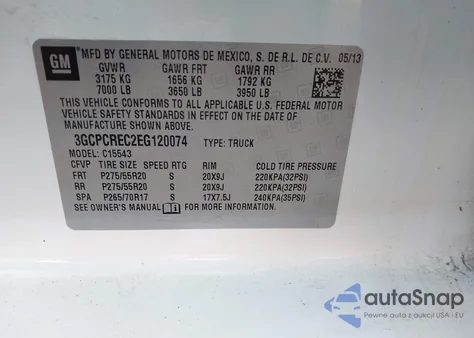 2014 Chevrolet Silverado 1500 1Lt из США, поврежденный, VIN 3GCPCREC2EG120074